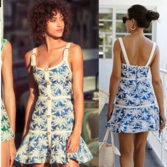 Alexis Lisel Dress Blue White Palm Jacquard Printed Mini Dress Size XL - Picture 3 of 14